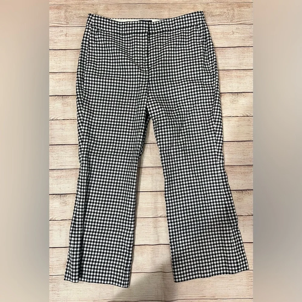 NWT J. Crew Hayden Pants Women Navy Blue White Gingham Plaid Size 12
